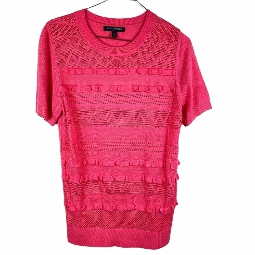 Banana Republic Ruffle Pink Short Sleeve Sweater